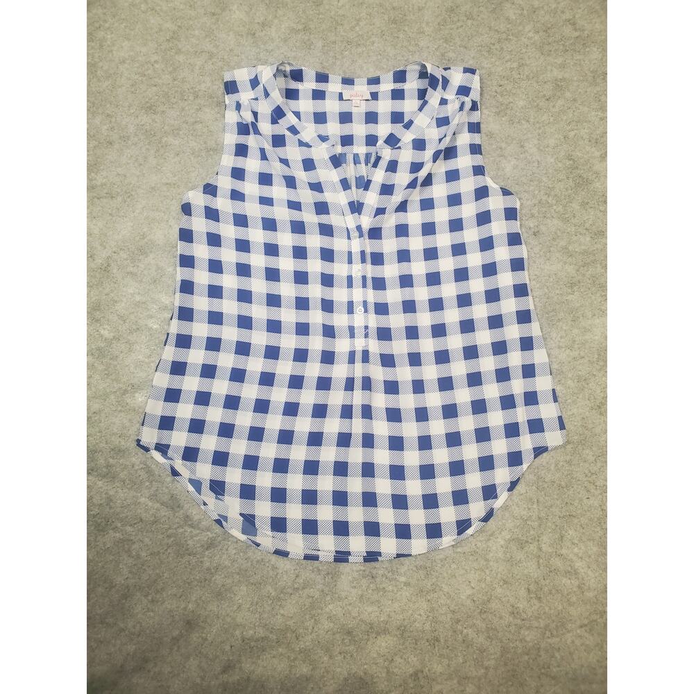 Pixley Women's L Blue & White Check V-Neck Sleeveless Blouse